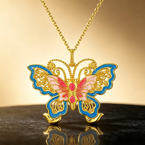 FANYA FYXL1274 Vintage Butterfly Gold-Plated <b>Copper</b> Alloy Necklace Pendant, Inlaid with Cubic Zirconia, Suitable for Party Occas - Product Image 1