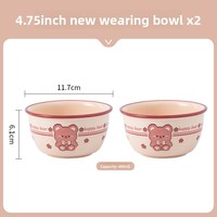 Vaisselle en céramique pour enfants, motif ours de dessin animé mignon, finition émail rouge, haute qualité, vente en gros, ensemble bol et assiette, compatible micro-ondes, style Ins