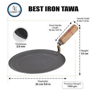Plancha de hierro premium de alta resistencia con mango de madera para preparar roti, dosa, chapati y uso diario en la cocina. - Product Image 2