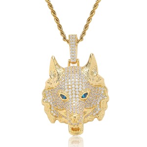 Gioielli di moda Hip Hop collana pendente testa di <span class=keywords><strong>lupo</strong></span> placcato oro pendenti animali ghiacciati collane Punk per uomo e donna - Product Image 2