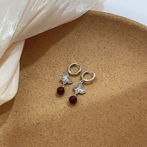 Boucles d'oreilles pendantes en argent sterling S925 Yinruitai avec perle rouge, style chinois, pour Hanfu et Cheongsam - Product Image 3