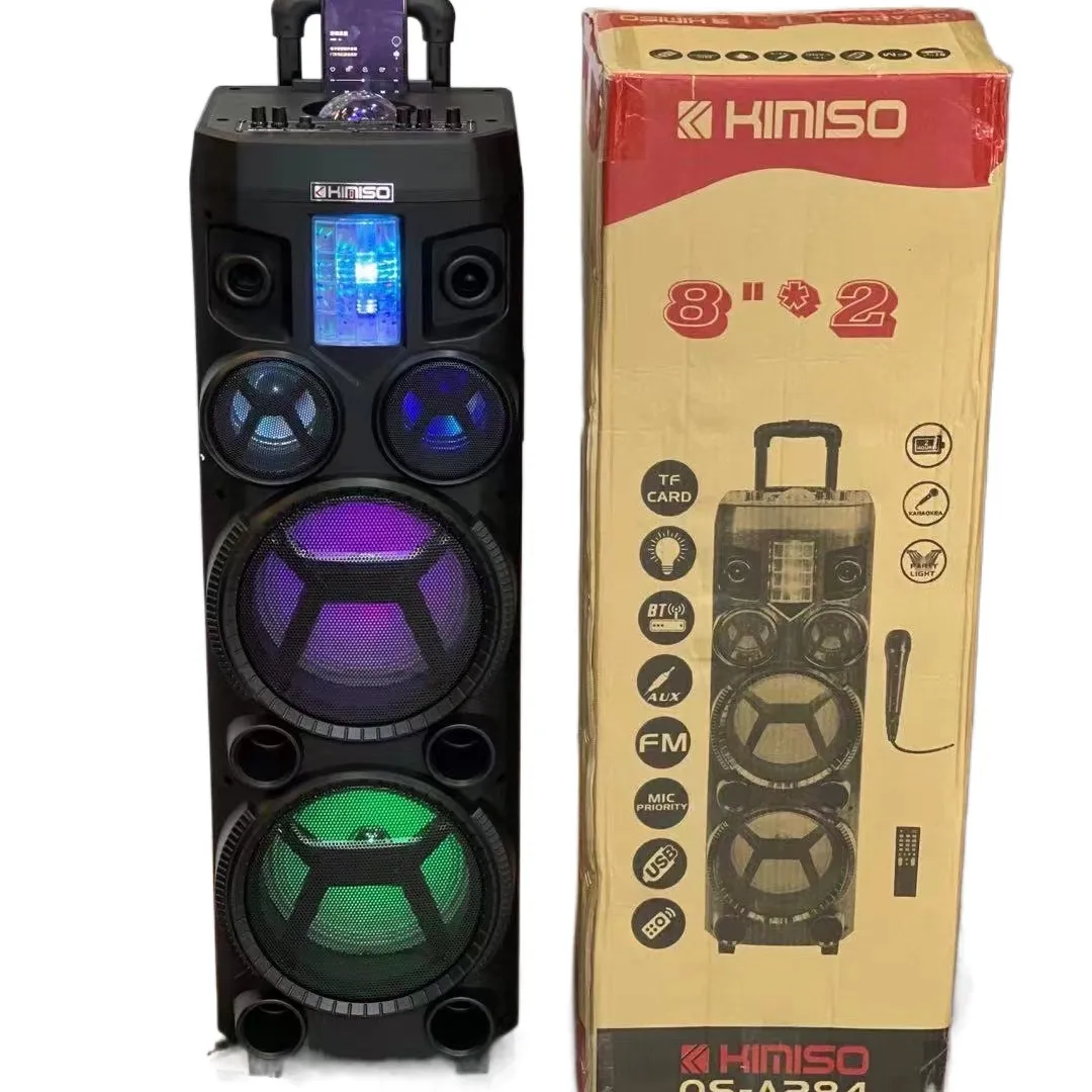 Kimiso Kms QS-A284 8 Inch * 2 Speaker Outdoor Draagbare Trolley Audio Speaker Dj Speaker Systeem Subwoofer Klankkast Met Led Licht