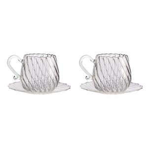 Set Personalizzato di Tazza e Piattino <span class=keywords><strong>in</strong></span> <span class=keywords><strong>Vetro</strong></span> Borosilicato <span class=keywords><strong>Trasparente</strong></span> Scanalato Resistente al Calore - Product Image 3