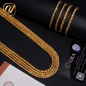 พร้อมส่ง สร้อยเทนนิสเงินแท้ 925 ประดับมอสซาไนต์สีเหลืองแฟนต้า ทรงบริลเลียนท์คัท รับรองโดย GRA ระดับ VVS1 เครื่องประดับฮิปฮอปสุดหรู - Product Image 4