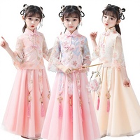Robe Hanfu de printemps pour filles, style chinois, motif floral, coupe trapèze, costume de spectacle, vêtements pour enfants, danse, fête d'anniversaire
