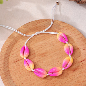 Colorful Imitation Seashell Choker Necklace Mixed Color Woven Party Jewelry Unisex Short Neck Collar Chain - Product Image 1
