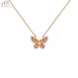 สินค้าใหม่ล่าสุด สร้อยคอผีเสื้อทองคำแท้ 14K ดีไซน์ร่วมสมัย แกะสลักด้วยเครื่อง CNC ประดับเพชรทรงกลมเจียระไนแบบบริลเลียนท์  เครื่องประดับคุณภาพสำหรับผู้หญิง เหมาะสำหรับเป็นของขวัญ - Product Image 1