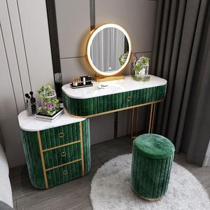 Table de toilette de luxe nordique, petite armoire de rangement pour chambre à coucher, style moderne minimaliste INS, velours, bureau de maquillage multifonctionnel - Product Image 1