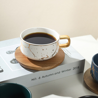 Ensemble tasse et soucoupe à café en porcelaine écologique, design moderne, motif marbre, passe au micro-ondes et au lave-vaisselle, pour restaurants et cafés