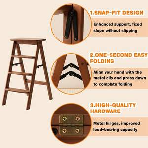 Escalera de Bambú Natural de 4 Niveles, Moderna, Plegable, Antideslizante, Multifuncional, Ligera, Portátil y Ecológica - Product Image 6