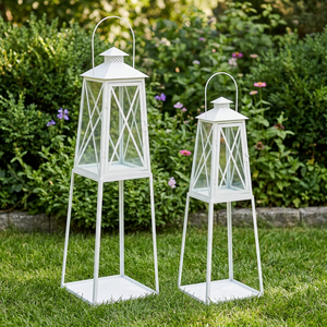 Wholesale Hot Selling Style Black Metal Candle Holder <b>Lanterns</b> with Stand for Outdoor Decorations - Product Image 1