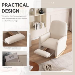 Fauteuil <span class=keywords><strong>à</strong></span> <span class=keywords><strong>bascule</strong></span> avec accoudoir <span class=keywords><strong>à</strong></span> dossier haut jambes en bois de caoutchouc poche latérale et <span class=keywords><strong>repose</strong></span>-pieds pour meubles de salon <span class=keywords><strong>à</strong></span> la maison - Product Image 5