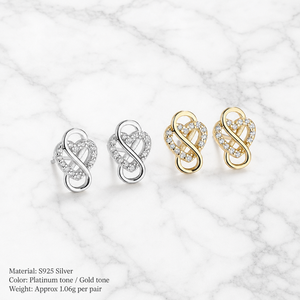 Elegantes Pendientes de Plata de Ley S925 con Corazón Infinito y Circonitas, 8 Piedras, para Mujer, Estilo Lujoso, Venta al Por Mayor - Product Image 1