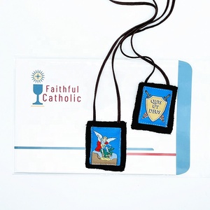 Diseño personalizado St. Michael escudo paño hecho católica lana marrón escapularios cuerda collar rosario - Product Image 5