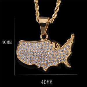 Colliers pendentifs simples pour hommes en acier inoxydable, étanches et inaltérables, avec <span class=keywords><strong>carte</strong></span> des <span class=keywords><strong>États</strong></span>-<span class=keywords><strong>Unis</strong></span> sertie <span class=keywords><strong>de</strong></span> zircone cubique (CZ) style Hip Hop - Product Image 2