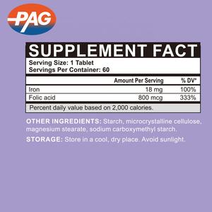 Tablet suplemen nutrisi besi Bisglycinate, tablet asam folat untuk wanita hamil - Product Image 4