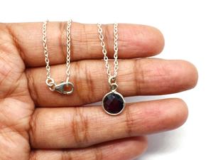 Natural Garnet 15mm Princess Cut Round Briolette Gemstone Rhodium Plated 925 Sterling Silver Minimalist Wedding <b>Chain</b> Necklace - Product Image 5