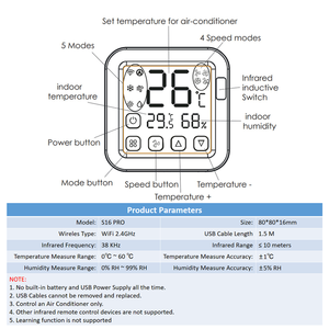 TY-S16 Pro Tuya WiFi IR Thermostat Controller LCD Screen Touch Button <b>Wireless</b> Remote Built-in <b>Temperature</b> and Humidity <b>Sensor</b> - Product Image 4