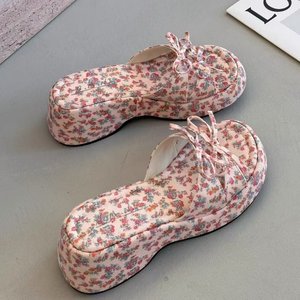 Women French Floral Bow Wedge Platform Slippers Height Boosting One‑Band Casual Outdoor Summer Slide <b>Sandals</b> 2026 - Product Image 2