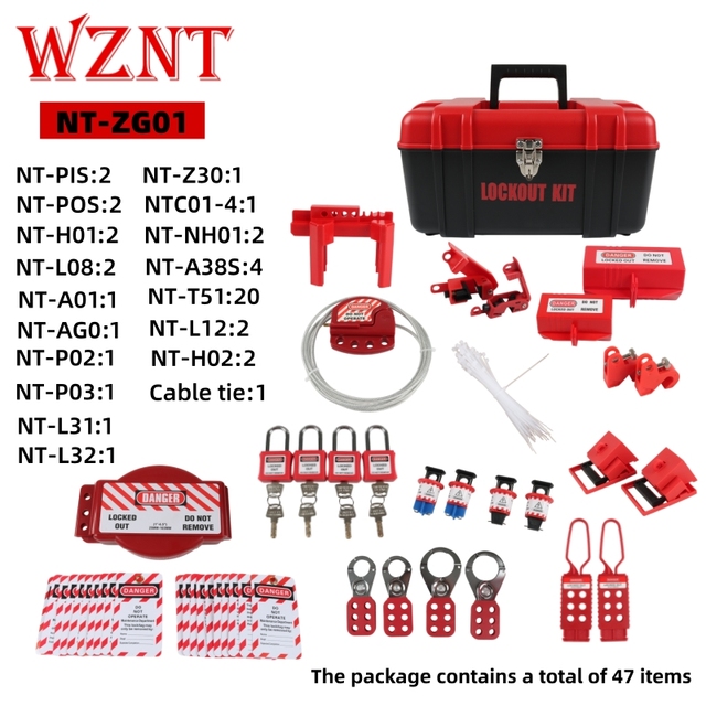 WZNT  NT-ZG01   Industrial Electrical Lockout Tagout Kit, Complete LOTO Safety Kit with Padlocks, Hasps, Tags