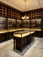 Vitrine de luxe légère rétro italienne avec éclairage LED, comptoir en verre durable de haute qualité pour mobilier de bijouterie