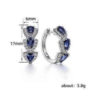 Elegantes Pendientes de Aro con Gema Azul para Mujer, Plata 925 con Baño de Rodio, Joyería Clásica para Boda, Corte de Pera en Forma de Gota de Agua - Product Image 6