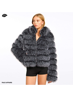 Parka d'hiver de luxe en fausse fourrure de renard argenté, épaisse, imperméable, chaude, tendance, sexy, longue, réversible, avec plumes