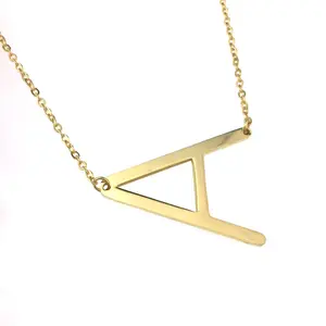 Sideways Large Initial Necklace Gold Big Letter Script Name A to Z Stainless Steel Pendant Monogram Necklace For Women Gift