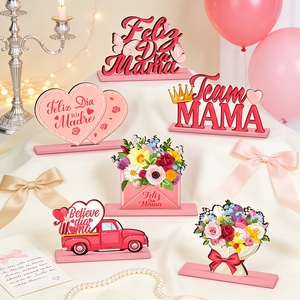 6 décorations en bois pour la fête des mères espagnoles, avec motifs floraux, papillon, camion rose et cœurs. pour les brunches printaniers et les fêtes sur la terrasse - Product Image 2