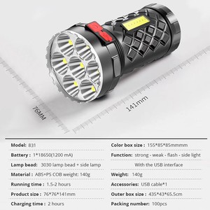 ไฟฉาย LED แบบชาร์จไฟได้ 12W ไฟสว่างกำลังสูง ไฟฉายพกพาฉุกเฉินกลางแจ้งพร้อมฟังก์ชั่นหรี่ไฟ - Product Image 3