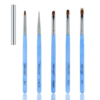 Hechunzi – Lot de 5 pinceaux légers en nylon à manche acrylique bleu avec virole en cuivre pour nail art, gel et peinture, idéal pour salon de manucure