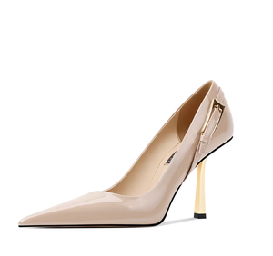 Scarpe con Tacco a Spillo Personalizzate dal Produttore, Nuova Collezione Primaverile, Eleganti con Dettaglio Barra Dorata, in Vera Pelle, Punta Affusolata e Taglio Basso - Product Image 1
