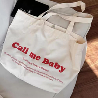 Tas Tote Kanvas Logo Kustom Warna Pastel, Katun Lembut, Kancing Tekan, Ringan, Dapat Digunakan Kembali, Tas Selempang untuk Butik, Kafe, Toko Buku