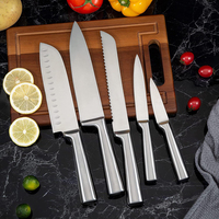Couteaux professionnels cuisine en acier inoxydable Chef Santoku ensemble de couteaux à trancher w/t manche droit en métal 5 pièces