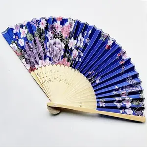 Wholesale Promotional Satin Folding Advertising Weeding Gift Fan Custom Color Round Folding Fan