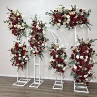 Dekorasi Bunga Gantung Buatan Tangan Klasik Realistis Mawar Putih Burgundy dan Daun Eucalyptus Hijau untuk Pernikahan