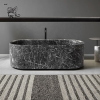 Baignoire autoportante en pierre naturelle de design italien moderne BLVE, baignoire de luxe en marbre noir pour la décoration de villas et d'hôtels