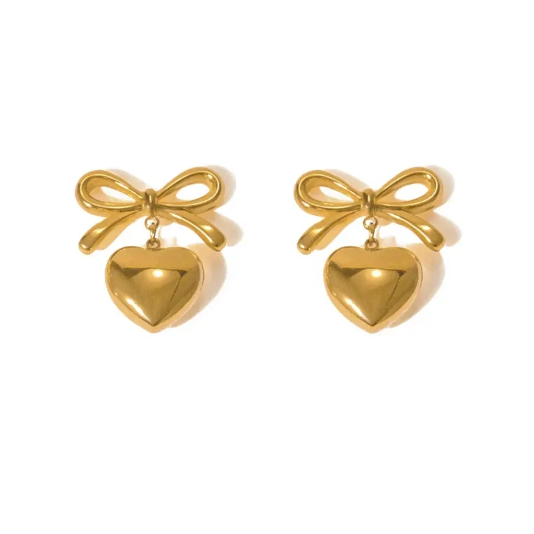 Ispira gioielli 2024 acciaio inossidabile papillon orecchini a goccia a cuore eleganti di alta qualità nastro d'oro fiocco Ballerina gioielli di moda