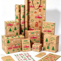 Papier d'emballage de Noël recyclable 80 g/m² motif camion rouge et sapin, ensemble de papier cadeau, sacs cadeaux, étiquettes, autocollants, emballage