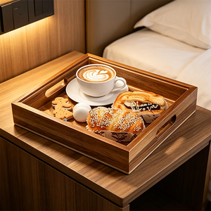 Grand plateau de service en bois d'acacia avec poignées, design rustique, pour table basse ottoman, barbecue, fête, patio et rangement de cuisine - Product Image 1