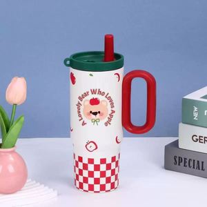 Travel Car <b>Macaron</b> Handle Mug 24oz 720ml Double Wall Insulated Tumbler Lid Straw Anti-Slip Custom ODM OEM - Product Image 6