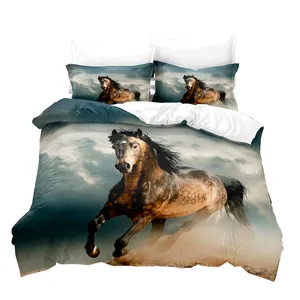 Nouveau design doux microfibre 1800tc enfants ensemble de literie housse de couette cheval imprimé housse de couette ensemble