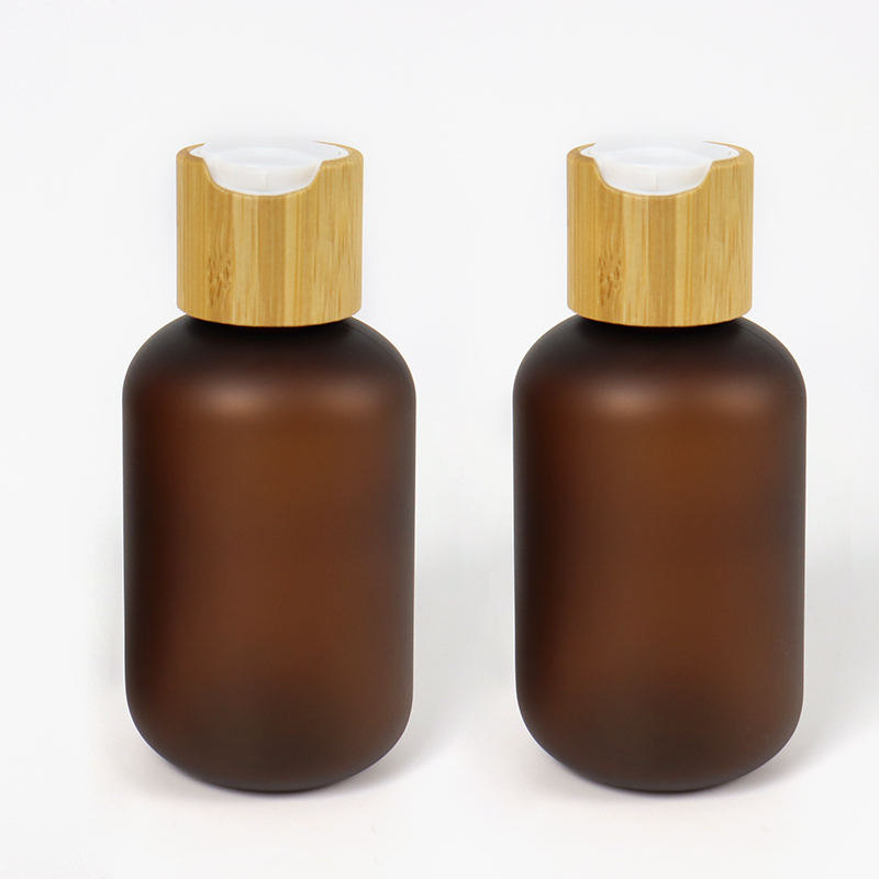 ขวดสีเหลืองอำพันฝ้าพร้อมฝาจาน