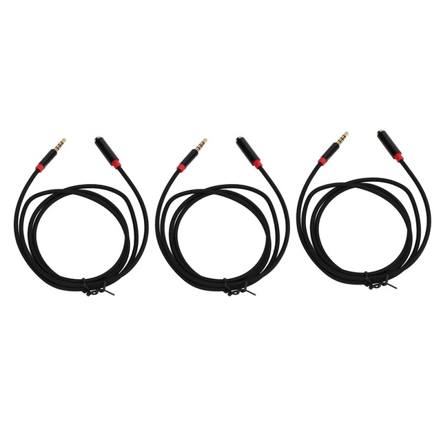 3Pcs Audio Cable 4 Pole 3.5mm Male Nylon Braided Cord for Microphone Phone Sound Card