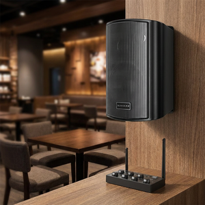 Sistema Audio Wireless per Ristoranti, Set di Altoparlanti a Parete con Telecomando, Audio Mono 50W per Bar e Caffetterie - Product Image 1