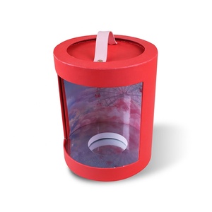Red custom rotatable hot <b>foil</b> cylinder box with transparent <b>window</b> and leather handle - Product Image 3