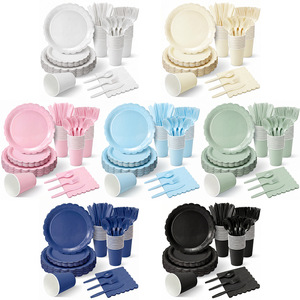 Ensemble <span class=keywords><strong>de</strong></span> vaisselle en <span class=keywords><strong>dentelle</strong></span> <span class=keywords><strong>de</strong></span> couleur unie pour 24 personnes, ensemble <span class=keywords><strong>de</strong></span> vaisselle pour fête d'anniversaire, assiettes en <span class=keywords><strong>papier</strong></span>, gobelets et serviettes en <span class=keywords><strong>papier</strong></span> - Product Image 1