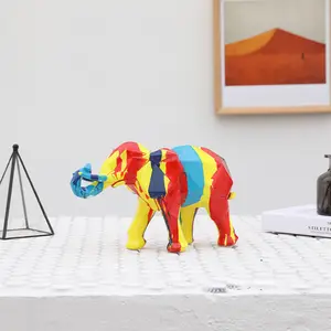 彩色树脂装饰卡通动物大象小雕像家居装饰工艺品