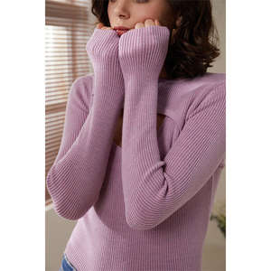 เสื้อสเวตเตอร์ไหมพรมถักลายริบแขนยาวสำหรับผู้หญิง ดีไซน์แฟชั่นสุดเซ็กซี่ โชว์ช่วงเอว - Product Image 3