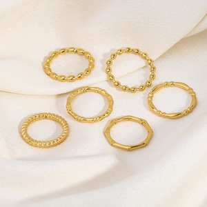 Bague de phalange minimaliste en acier inoxydable inaltérable plaqué or 18 carats PVD, motif bambou, pour femme - Product Image 5